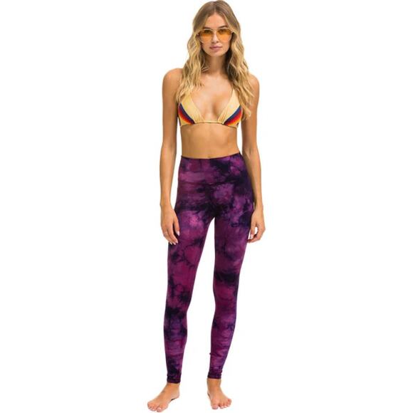 Aviator Nation Hand Dyed Hi-Rise Full Length Leggings Tie Dye Crystal Rose XS - Picture 1 of 7